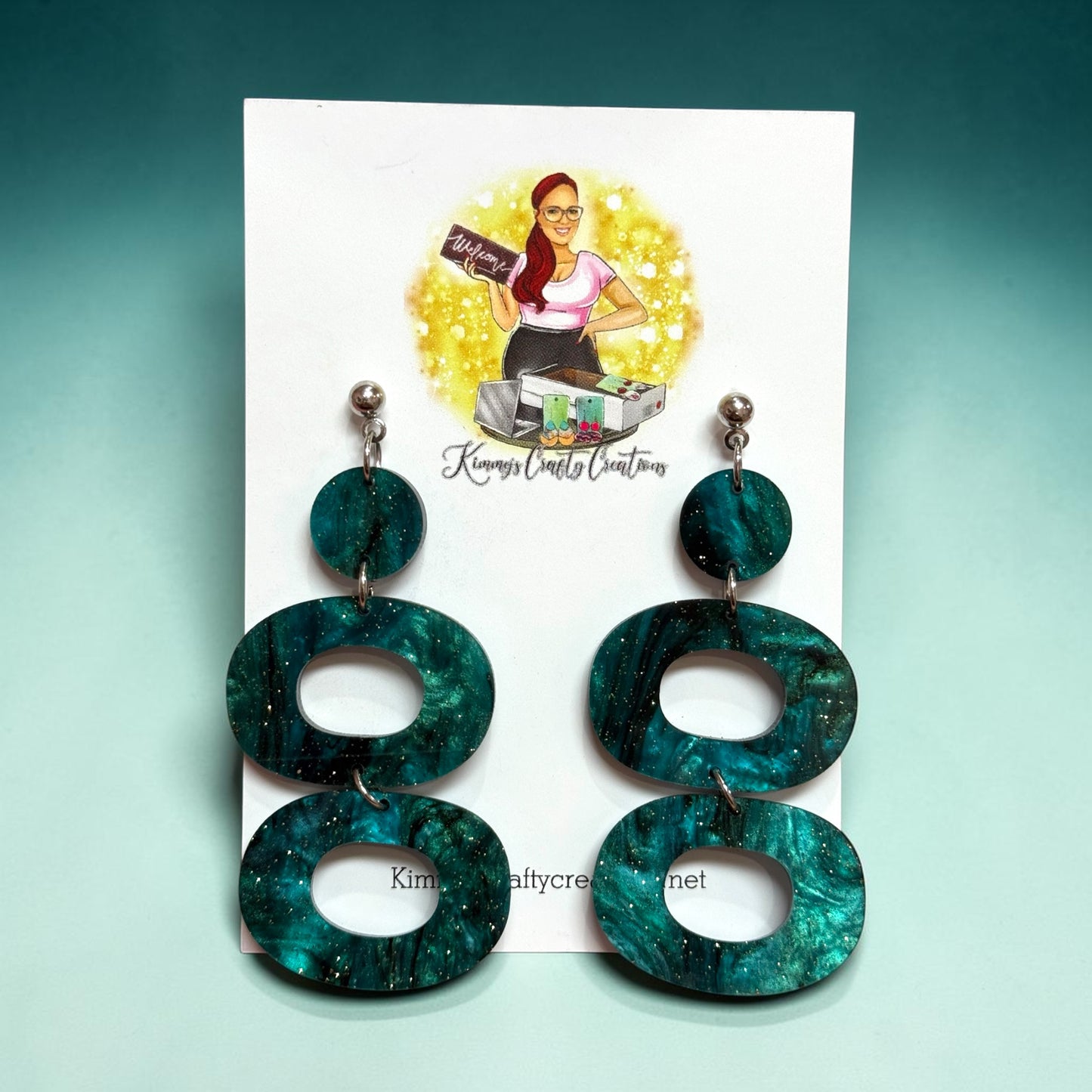 Teal Marble Double Drop Earrings – Elegant Statement Dangles
