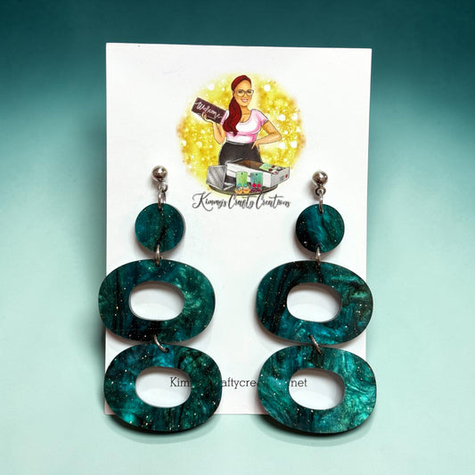 Teal Marble Double Drop Earrings – Elegant Statement Dangles