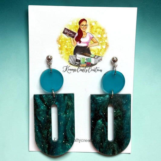 Teal Marble Cutout Dangle Earrings – Modern Statement Drops