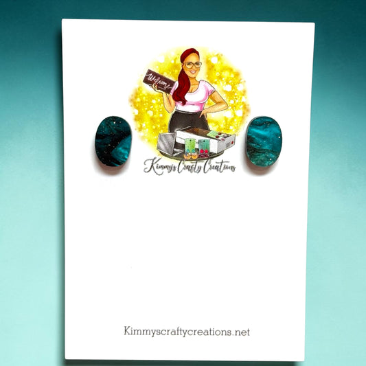 Teal Marble Stud Earrings