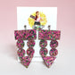 Pink & Green Glitter Fringe Earrings – Bold Geometric Statement