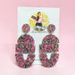 Pink & Green Glitter Statement Earrings – Bold Tiered Dangles