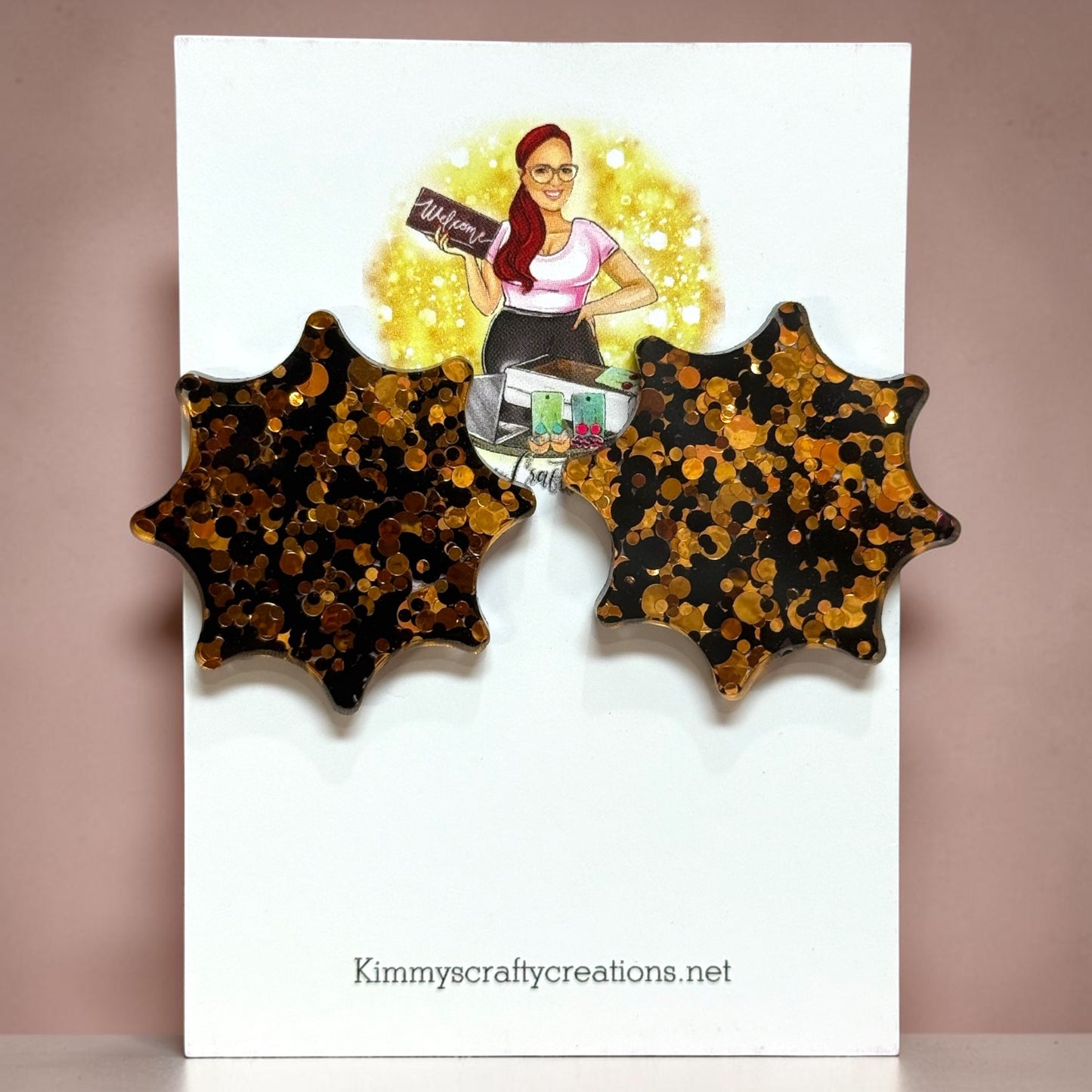 Black & Gold Glitter Starburst Stud Earrings