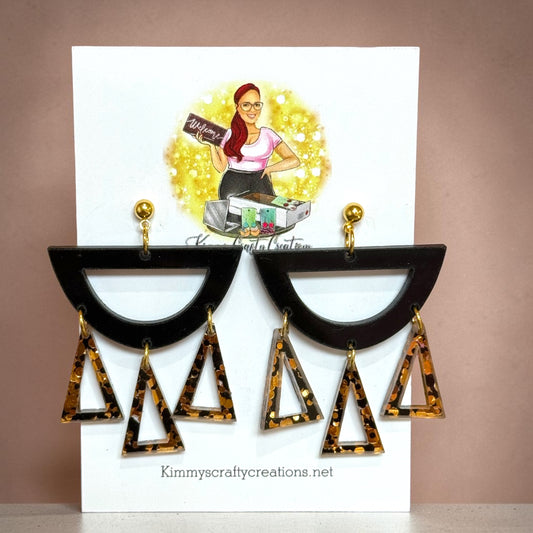 Geometric Statement Earrings – Black & Gold Dangle Earrings