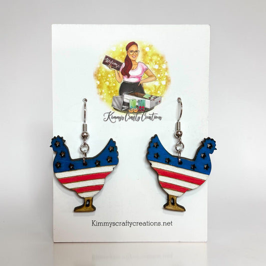 USA Flag Chicken Earrings 🇺🇸🐔
