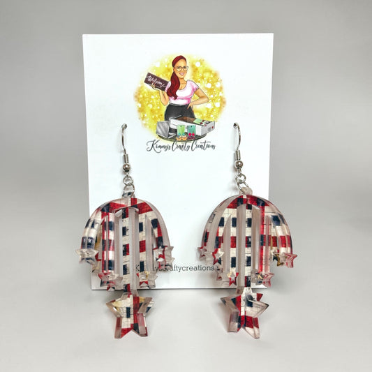 Plaid Patriotic Star Fringe Earrings 🇺🇸✨