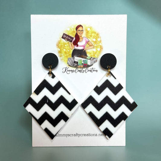Bold Black & White Chevron Statement Earrings