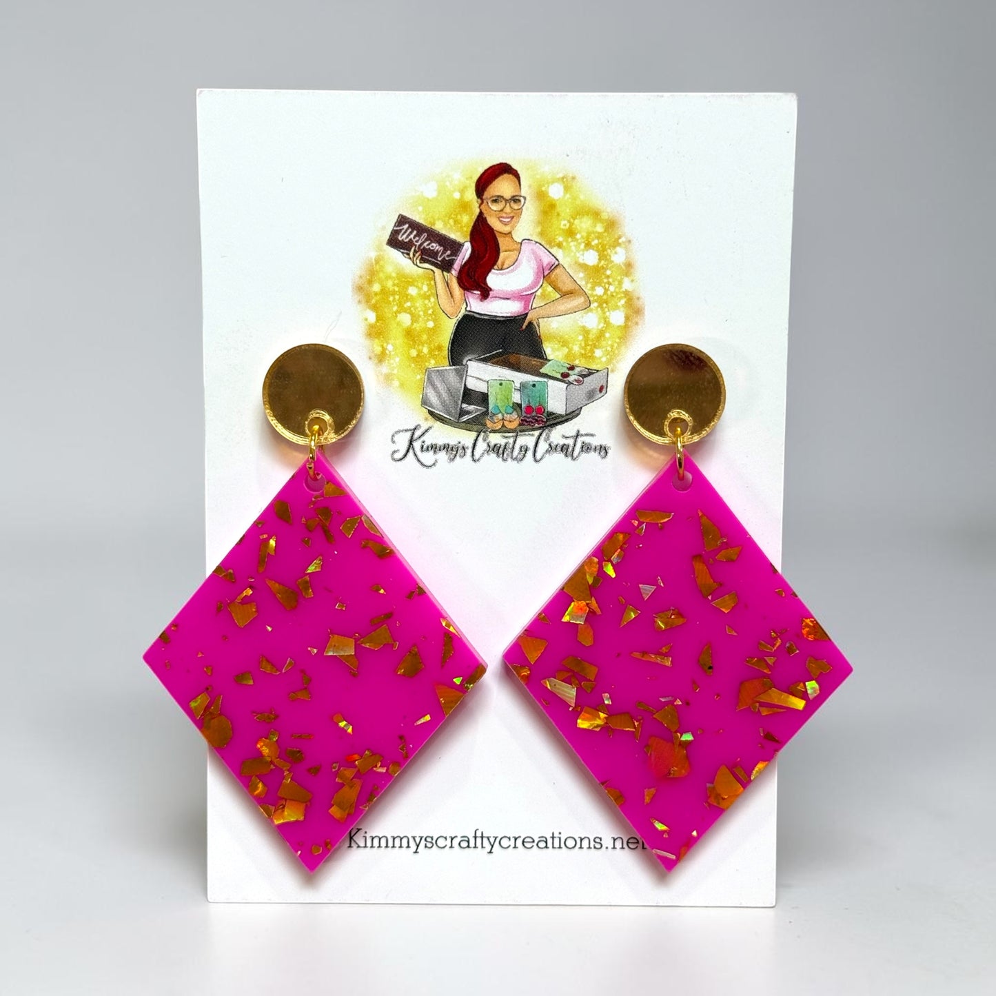 Hot Pink & Gold Foil Statement Earrings