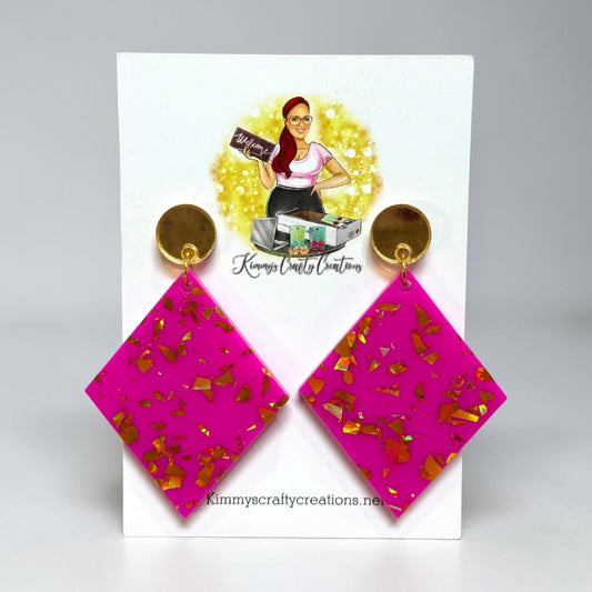 Hot Pink & Gold Foil Statement Earrings
