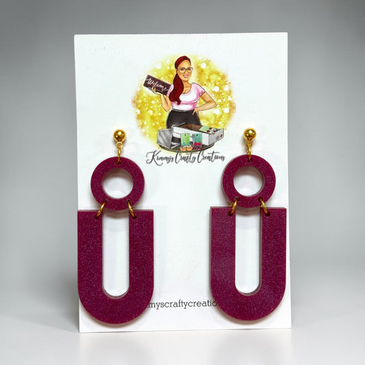 Burgundy Glitter Link Statement Earrings