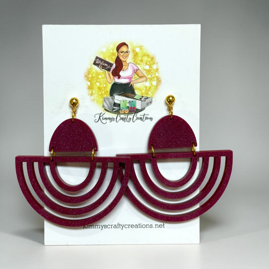 Burgundy Glitter Arch Statement Earrings