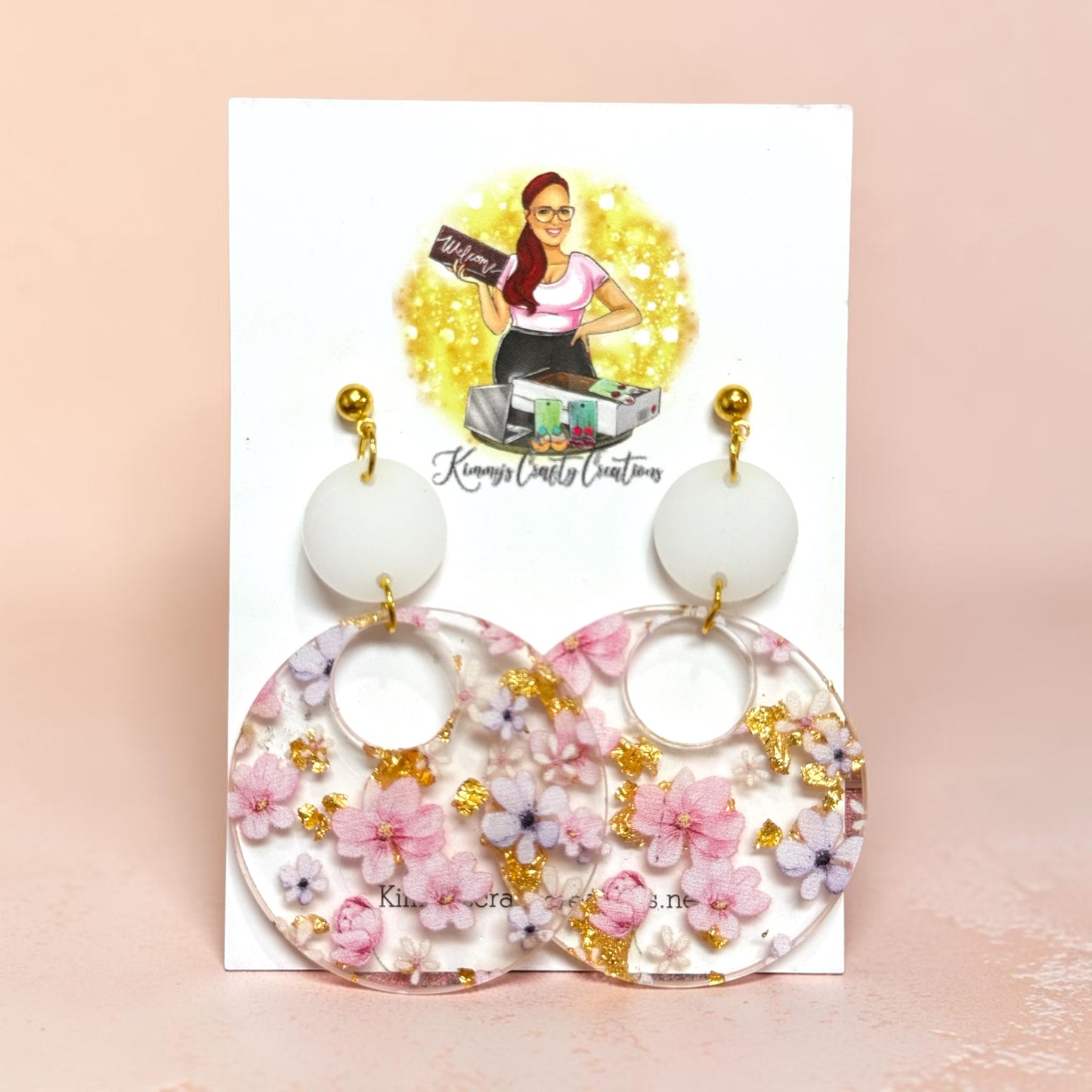 Blush & Gold Floral Hoop Earrings