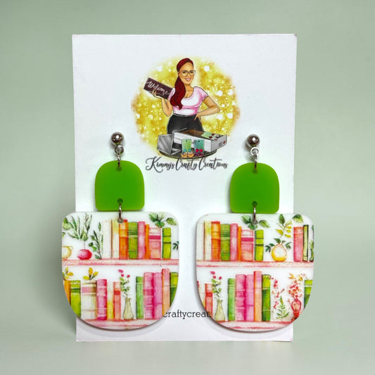 Neon Book Lover Rounded Square Earrings