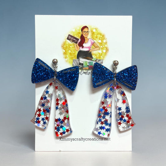 Patriotic Glitter Bow Statement Earrings