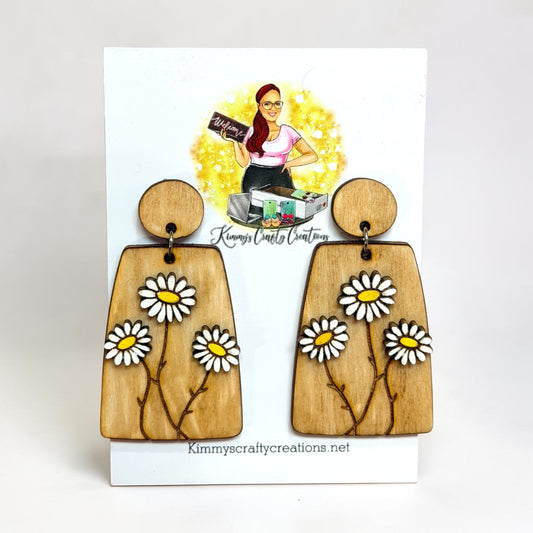 Rustic Daisy Wooden Earrings