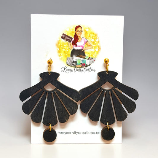 Retro Fan Statement Earrings – Black