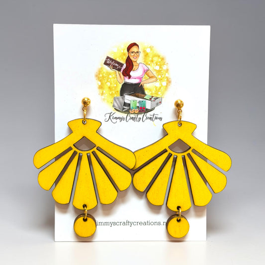 Retro Fan Statement Earrings – Yellow