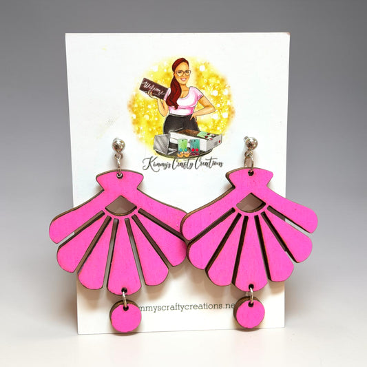 Retro Fan Statement Earrings – Pink