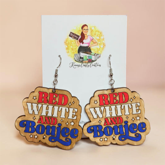 Red, White & Boujee Wooden Earrings