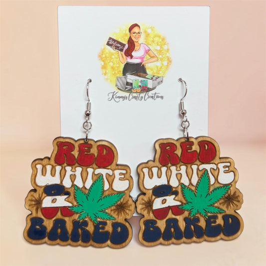 Red, White & Baked Wooden Earrings