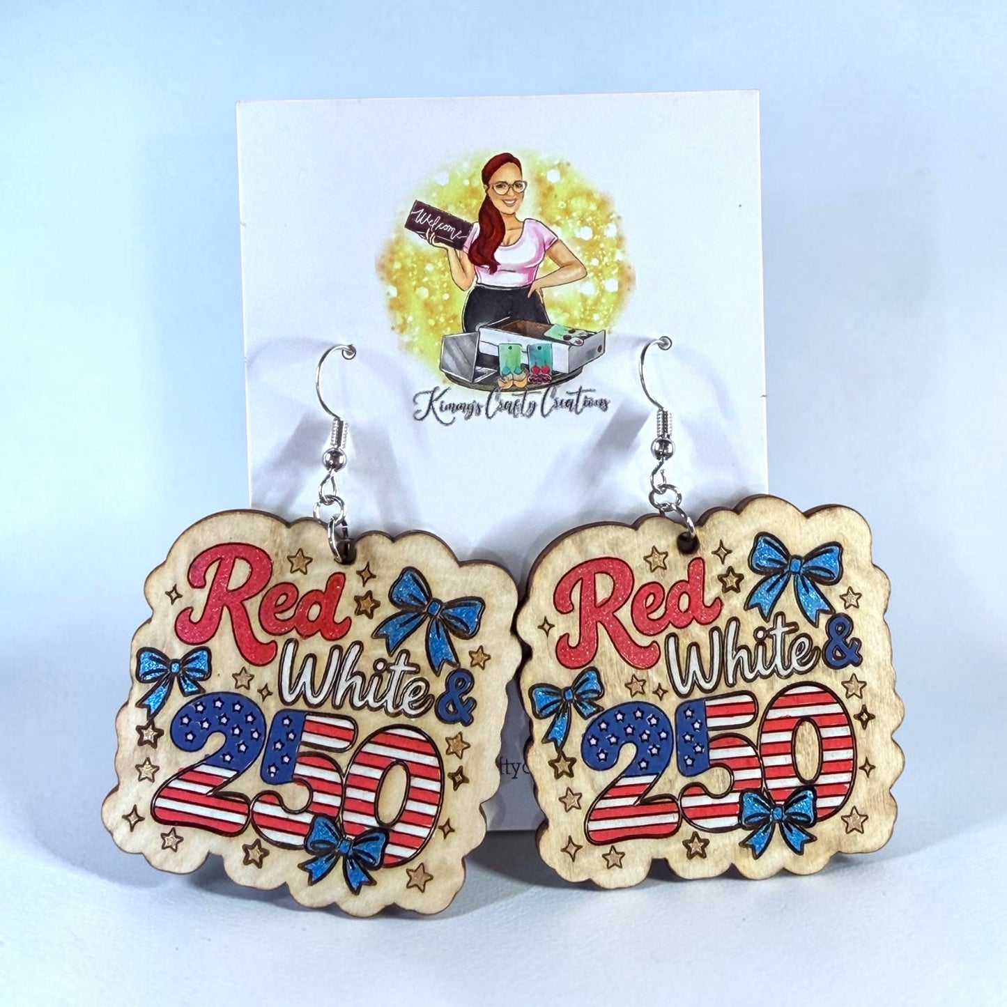 Red, White & 250 Patriotic Wooden Earrings